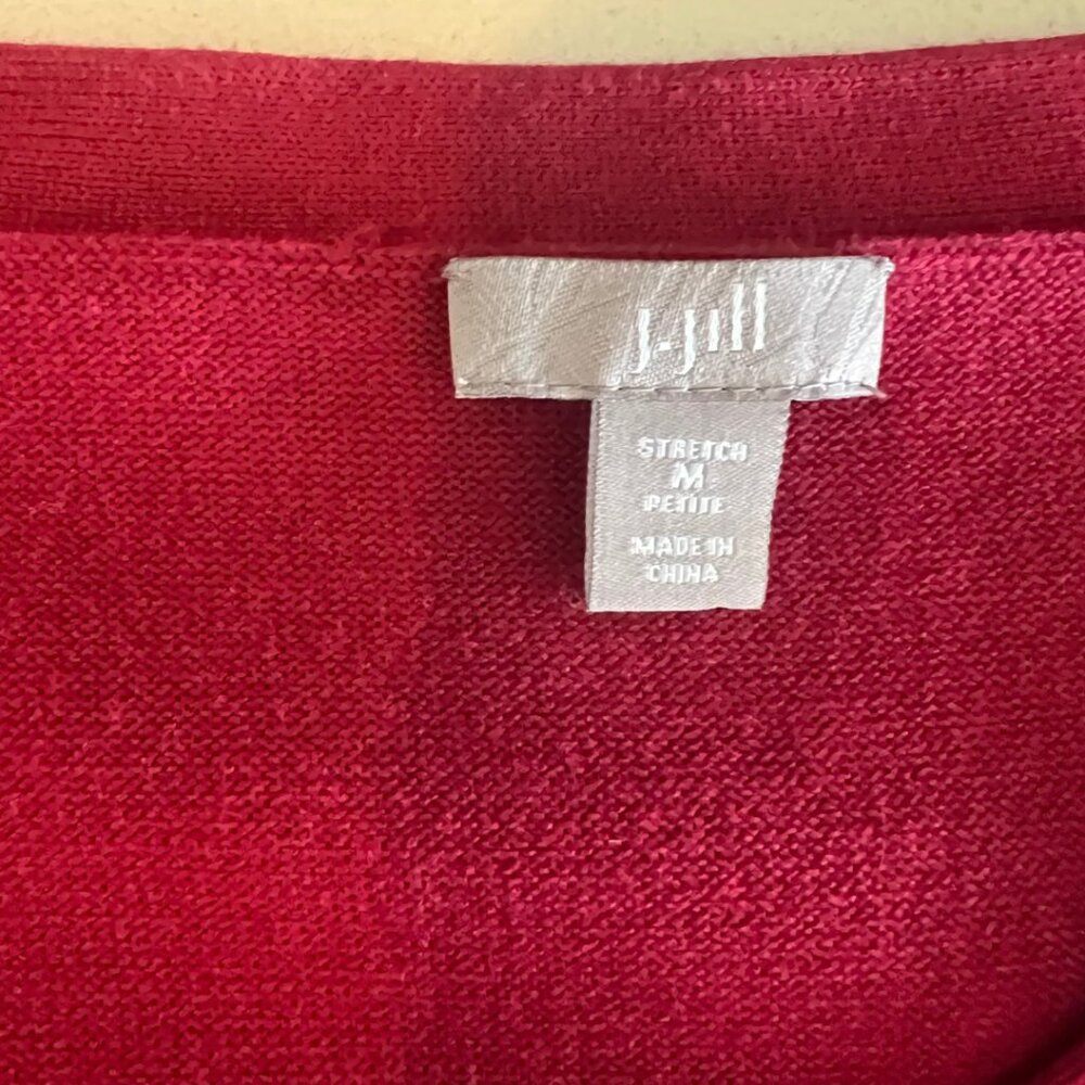 J. Jill Petite M Dark Ruby Red Button Front Stret… - image 5